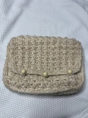 Handmade Crochet Envelope Clutch Bag Cream Textured Knit Purse Boho Minimalist